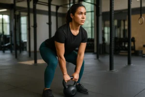 Pessoa realizando exercício de força na academia, reforçando treino para reduzir gordura abdominal