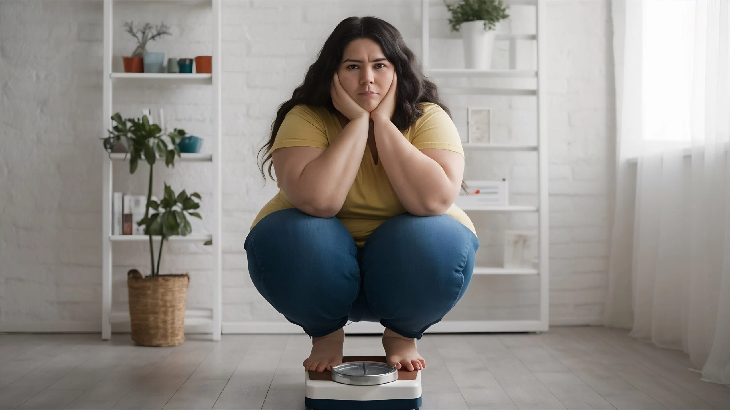 full length portrait sad thick woman standing weighing machine isolated white wall scaled.imgo - Por que n&atilde;o consigo emagrecer: 12 motivos comuns e o que fazer de forma segura