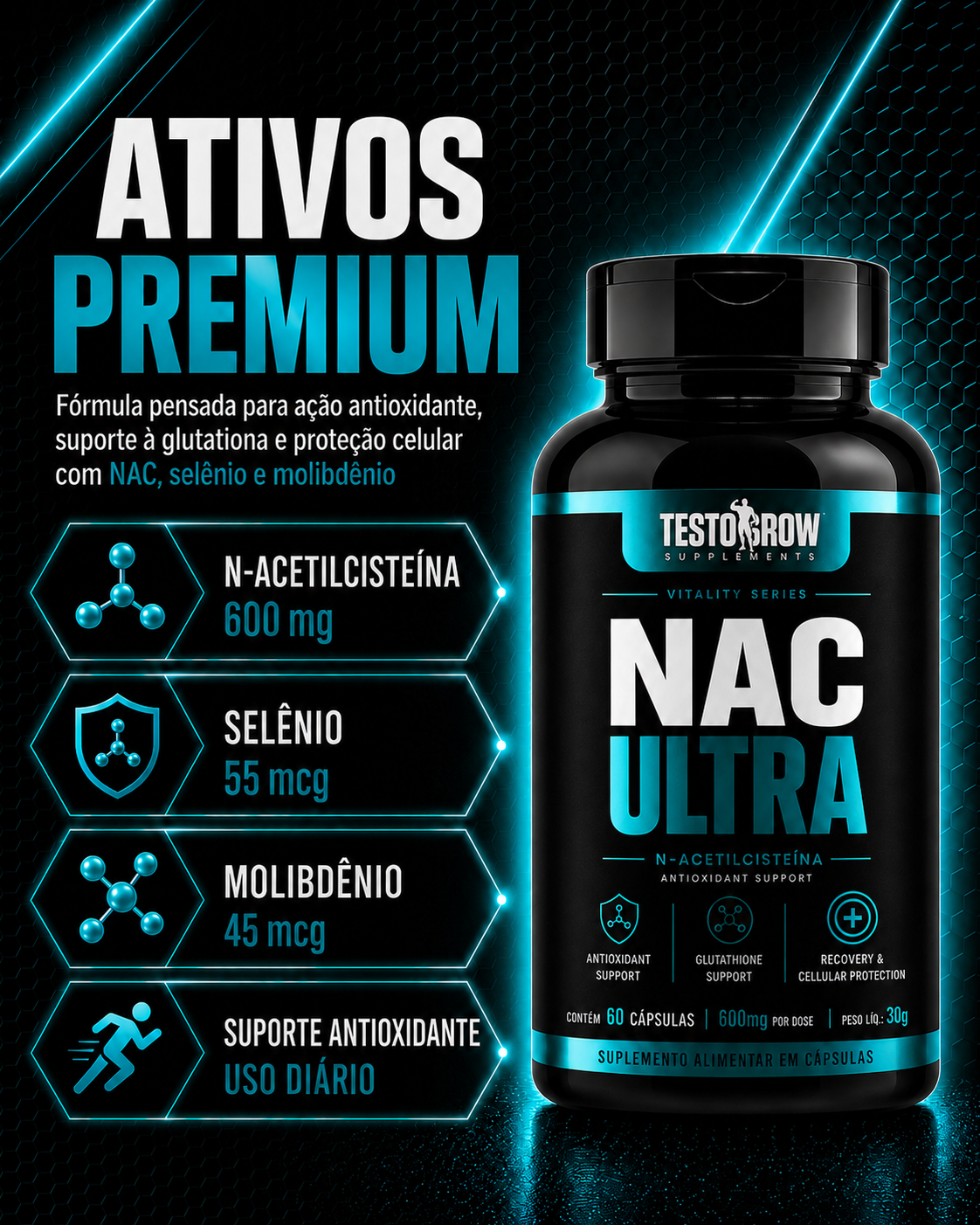 NAC Ultra – Suporte Antioxidante, Proteção Celular & Glutationa – (60 Cápsulas) - Imagem 3